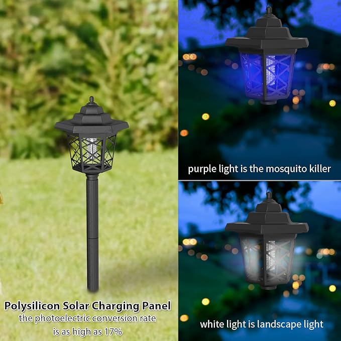 2 Pcs Solar Bug Zappers Outdoor Waterproof LED Solar Mosquito Zappers Solar Powered Mosquito Killer Light Lamp for Indoor and Outdoor Use