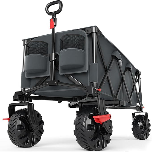 Timber Ridge 51.2" Extended Collapsible Wagon - Heavy-Duty Utility Cart with All-Terrain Wheels, Brakes & Cargo Net, 400L Capacity for Camping, Sports & Shopping, Grey