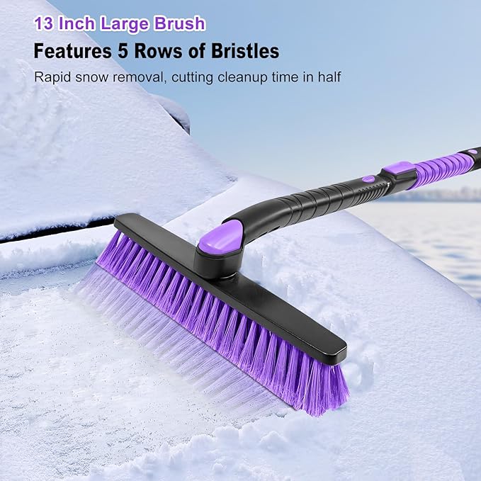 HEEYA 48 Inch Long Snow Brush for SUV, Extendable Ice Scraper and Brush with Foam Grip, 360° Pivoting Snow Car Brush for Truck Auto Jeep RV Vehicle Windshield Window - Purple