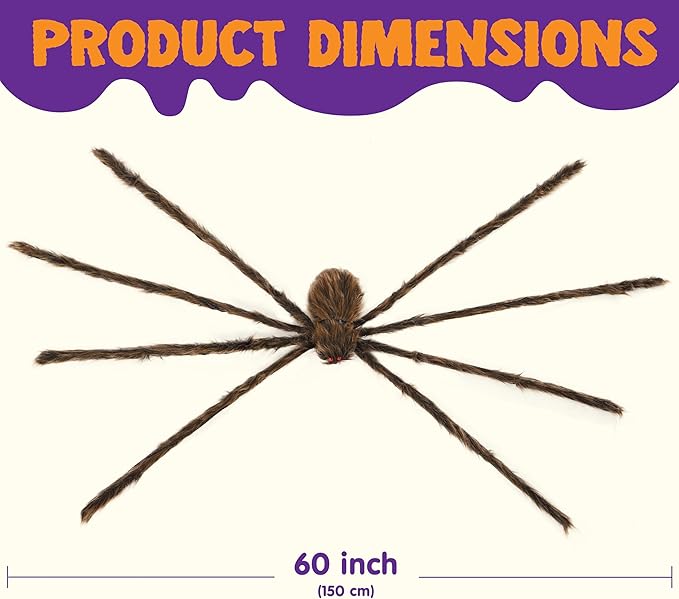 JOYIN 2 Pack 5 Ft Halloween Outdoor Decorations Hairy Brown Spider, Scary Fake Giant Large Spider Haunted House Props, Halloween Lawn Porch Yard Garden Tree Decorations Party Indoor Decor