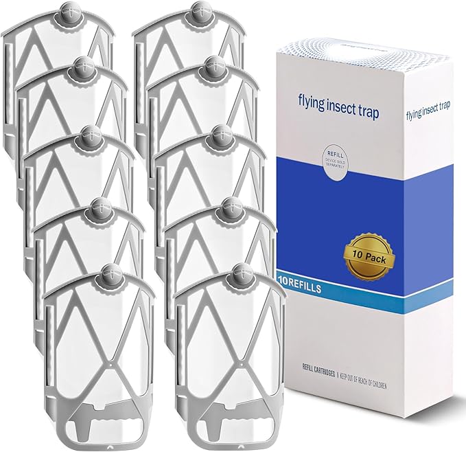 10 Pack Refill Cartridge Kit, Zevo Flying Insect Trap Refills, Replacement Refill Compatible with ZEVO Plug-in Light M364 and Max, 2025 Upgraded High-Stick, 100% Fit & Easy Replace