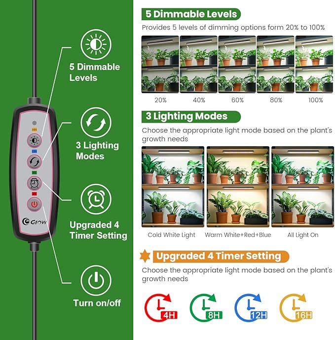 Wolezek Grow Light Strips for Indoor Plants, 420 LEDs Full Spectrum Plant Light for Indoor Growing with Upgared 4/8/12/16H Auto Timer, Grow Lamp Bar for Seedling Succulent, 13.8 Inches, 4 Pack