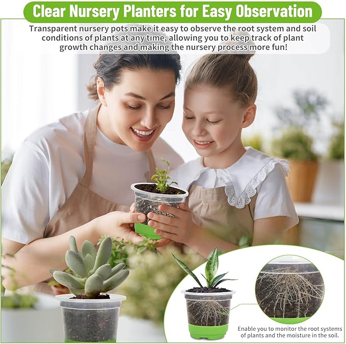Caffox 57PCS Reusable Seed Starter Kit Includes 26 Packs 4" Clear Nursery Pots with Silicone Base, Repotting Mat, Gardening Gloves, Plant Labels and Seedling Tools for Easy Transplant