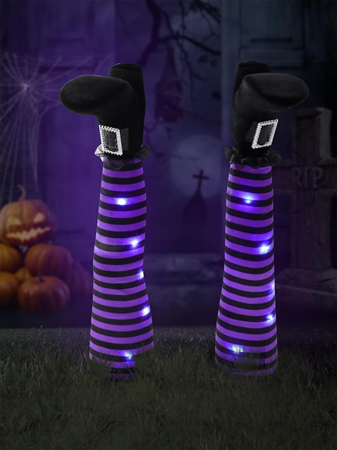 Halloween Witches Legs Decor Leg Yard Stakes Stake Wreaths Feet Door Crashing Garden Party Porch Wicked Hanging House Foot Outdoor Decorations (Purple)