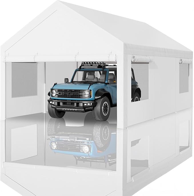 Nuturelly 10x20 FT Carport,Heavy Duty Carport Canopy with Roll-up Windows, Portable Garage with Removable Sidewalls & Doors, Car Canopy with All-Season PE Tarp for Car, Truck, Boat(White)