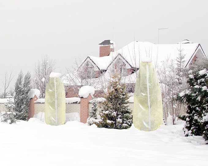 EAONE 4 Pack Plant Covers Freeze Protection, 47x71'' Winter Frosts Cloth for Outdoor Plants, Reusable Frost Blankets Drawstring Bags for Cold Freeze Sun Protection Bird Insect Prevention, Beige