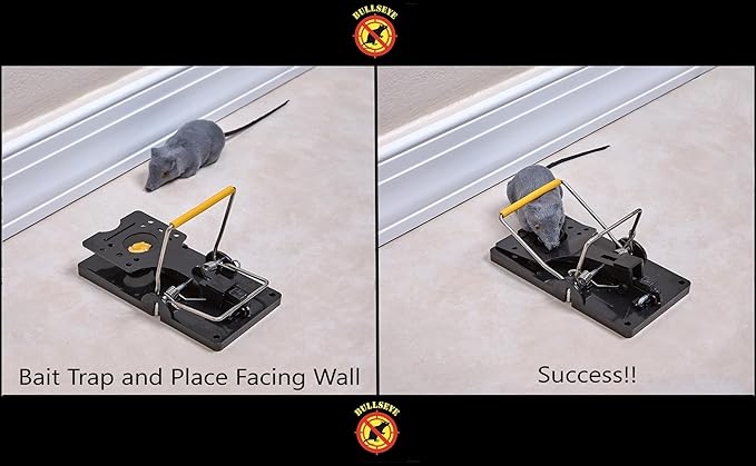 Bullseye - 6 Pack - Rat Traps - Indoor/Outdoor, Reusable, Easy Setup, Powerful Stainless Steel Spring, Tough ABS Body. Set Safely Without Getting Snapped. Great for Rats, Chipmunks & Other Rodents