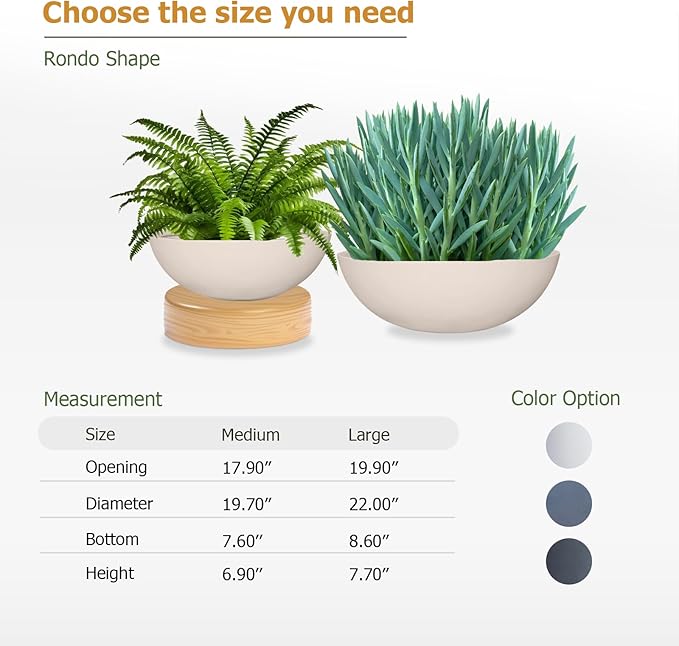 7.7"H x 22"D Round Bowl Fiberstone Planter for Succulent and Lotus, Drainage Hole, Weather Resistant for Indoor and Outdoor Use, Included 2 Extra Coco Mats (Kilim Beige, 19.9" Pot Opening)