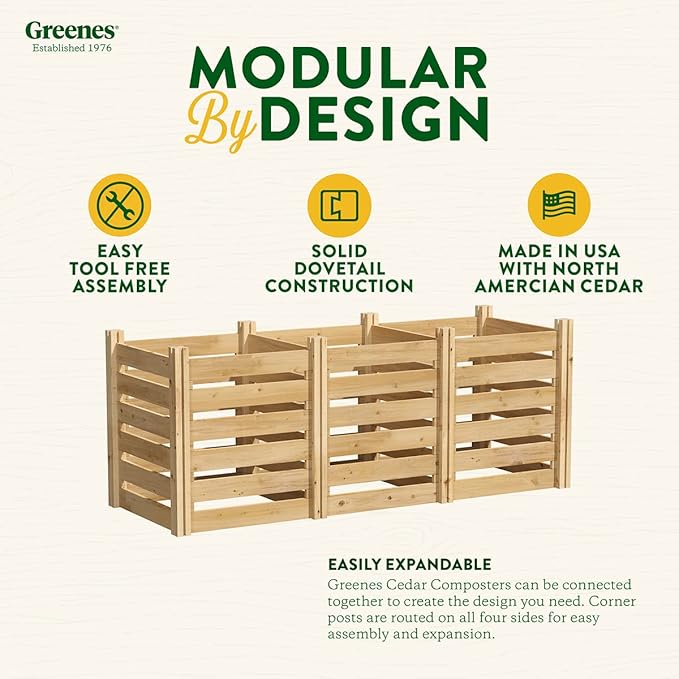 Greenes Fence Cedar Wood Composter, 24" W x 72" L x 31" H / 231.9 Gallons - Made in USA with North American Cedar