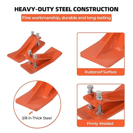 Tractor Bucket Protector, 2Pcs Ski Edge Protector Turf Tamer Double Lock Nuts and Bolts 4.5” Width Bucket Attachment Bucket Edge Anti-Skid for Snow Leaves Removal Spreading Gravel, Orange