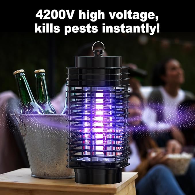 Bug Zapper, Electric Mosquito & Fly Zappers/Killer - Insect Attractant Trap Powerful Bug Zapper Light, Hangable Mosquito Lamp for Home, Indoor, Outdoor, Patio (Black)