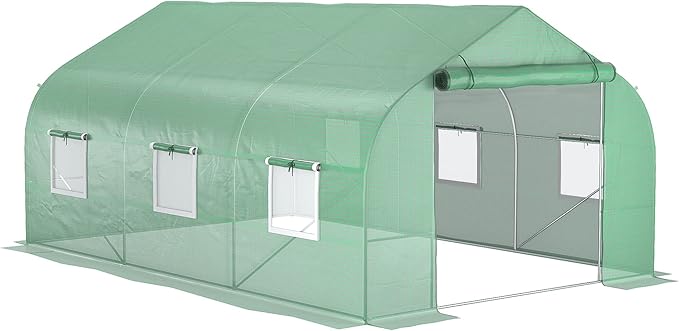 Outsunny 11.5' x 10' x 6.5' Walk-in Greenhouse, Tunnel Green House with Zippered Mesh Door and 6 Mesh Windows, Gardening Plant Hot House with Galvanized Steel Frame, Green
