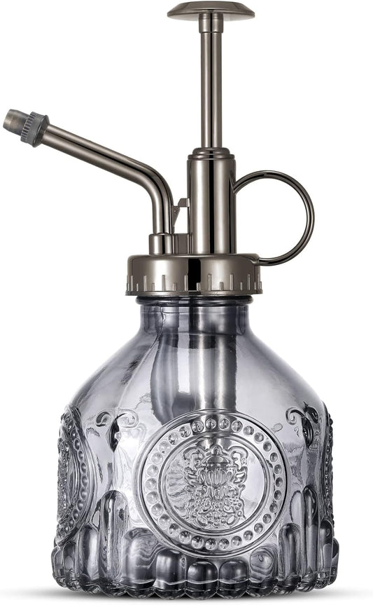 Glass Plant Mister Spray Bottle, Vintage Plant Water Spritzer, Succulent Spray Bottle with Top Pump, Small Glass Sprayer Mister Watering Can for Indoor Outdoor Houseplant - Grey