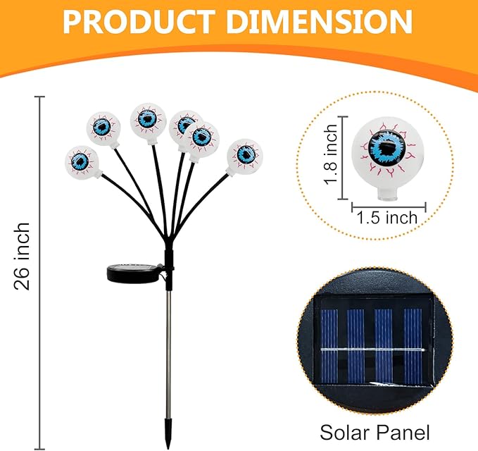 Solar Halloween Pathway Lights 3 Pack Eyeball Stake Lights Outdoor 2 Modes Cool White LEDs for Garden Yard Patio