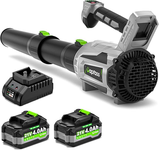 Leaf Blower Cordless, 2 x 4.0Ah with Battery and Charger, 5 Speed & Turbo Mode 650CFM 180MPH Blowers for Lawn Care, Lightweight Electric Leaf Blowers for Lawn and Yard Care, Blowing Leaves Snow