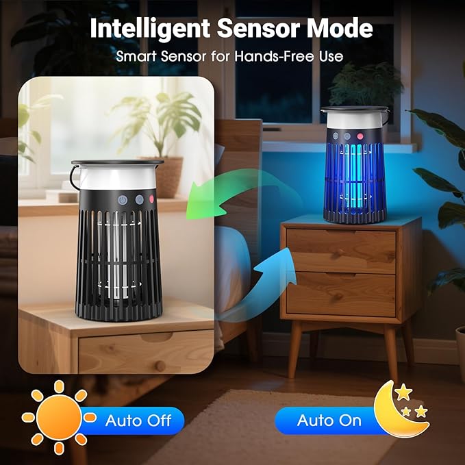 Solar Bug Zapper Outdoor Waterproof, 4 in 1 Solar Mosquito Zapper Outdoor, Cordless Solar Fly Zapper with RGB, Flame Light and LED Camping Lantern