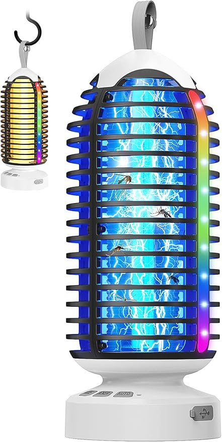 Bug Zapper Outdoor Indoor, 2 Pack Cordless Mosquito Zapper with LED Lights and Marquee Lights, Rechargeable Fly Zapper Outdoor Waterproof for Camping, Patio, Backyard, Garden, Home