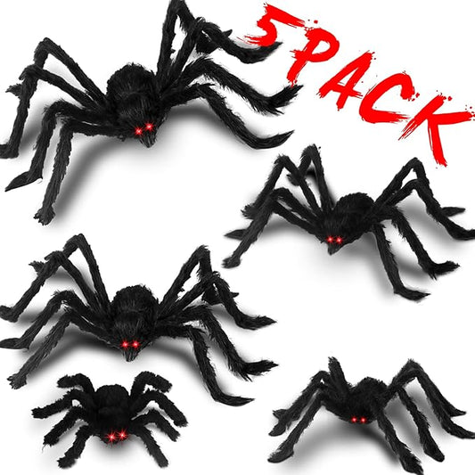 Halloween Giant Spider Decorations: 12/20/30/35/49 Inches Large Fake Scary Hairy - 5PCS Huge Plush Toy Props for Indoor Outdoor Creepy Lawn Garden Decor Black