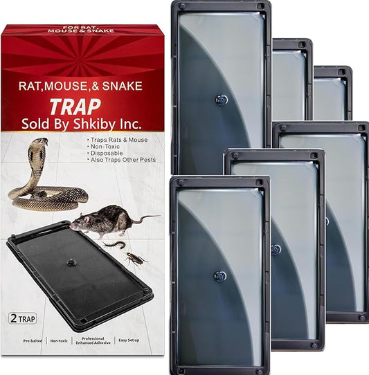 Rat & Mouse Glue Traps 6 Pack, Large Bulk Traps, Indoor for Home, Pre-Scented Adhesive Plastic Tray Inside House, Snake, Mice, Spider Pet Safe
