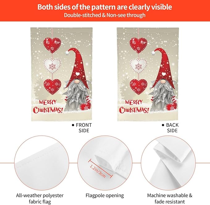 Gnome Christmas Merry Snowflake Retro Garden Flag Welcome Party Outdoor Outside Decorations Picks Home House Garden Yard Decor 12x18 Inch