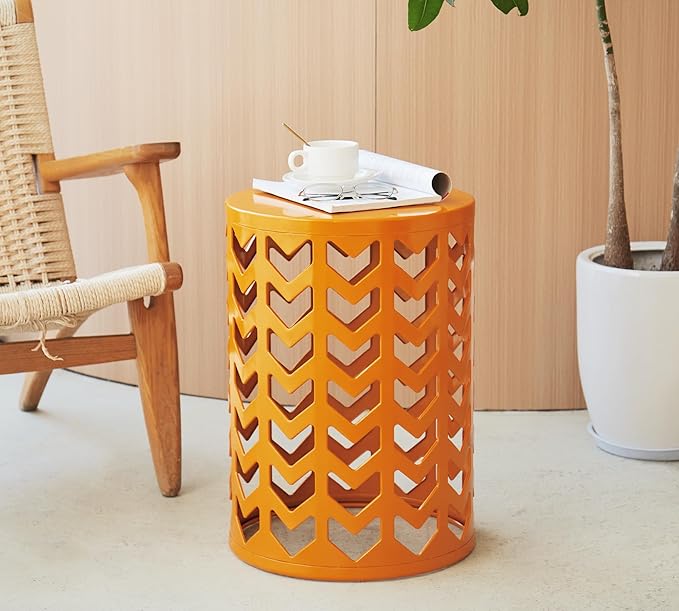 HFHOME Set of 3 Metal Side End Tables Nightstand, Nesting Round Coffee Table for Indoor Outdoor, Heavy Duty Metal Plant Stand Living Room Garden Stool - Orange