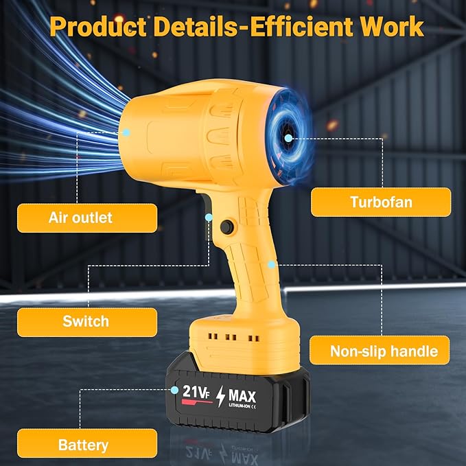 Handheld Electric Cordless Leaf Blower – 500,000RPM Mini Turbo Jet Blower with 2×4.0Ah Batteries & Charger, Lightweight for Patio, Lawn, Garage Cleaning (Yellow)