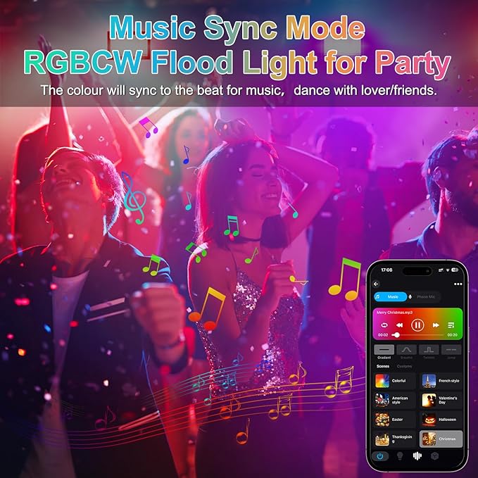 T-SUN LED Flood Lights Outdoor 60W, 600W Equivalent 6000LM Color Changing Landscape Light with APP Control, Waterproof Floodlights with 2700K & 16 Million Colors, Timing, Music Sync, US Plug(4Pack)