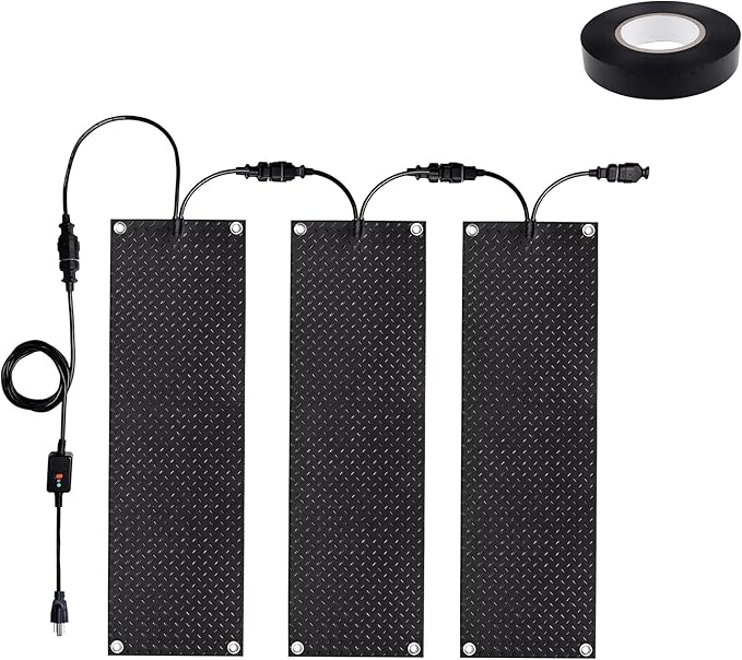 3PCS Heated Snow Melting Mats 10" x 30", Electric Outdoor Rubber Mats for Winter Snow & Ice Removal, Anti-Slip Heated Mats for Stairs, Steps, Walkway, Driveway, Decks Sidewalks