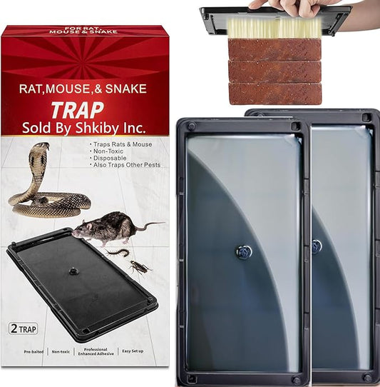 Rat & Mouse Glue-Traps 2 Pack, Large Bulk Traps, Indoor for Home, Pre-Scented Adhesive Plastic Tray Inside House, Snake, Mice, Spider Pet Safe