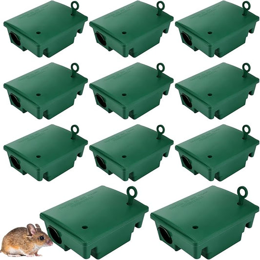 Qualirey 12 Packs Rat Bait Station Box Outdoor Rodent Rat Traps with Key Mouse Bait Station Indoor Mice Box for Outdoor Use Keeping Pets and Children Safe (Green)