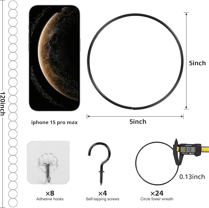 24 Pcs Chain Trellis for Climbing Plants, 120 Inch Long Metal Plant Trellis Indoor Outdoor, Garden Wall Vine Support Trellis, Plant Accessories for Ivy, Peonies, Circle Design Black