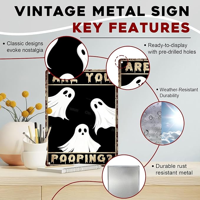 Ghost Metal Tin Sign Vintage Halloween Wall Art Rustic Bathroom Decor Tin Plaque Iron Painting Restroom Washroom 12x16inch