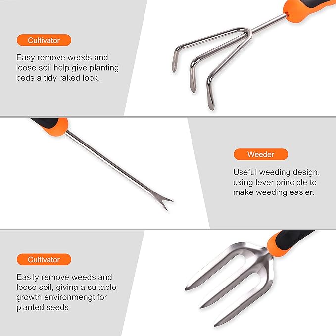 Gardening Tool Set, Stainless Steel Heavy Duty Gardening Kit with Ergonomic Handles, Durable Gardening Bag, Ideal Gardening Tool Set - Suitable for Men and Women (Orange, 7Piece)