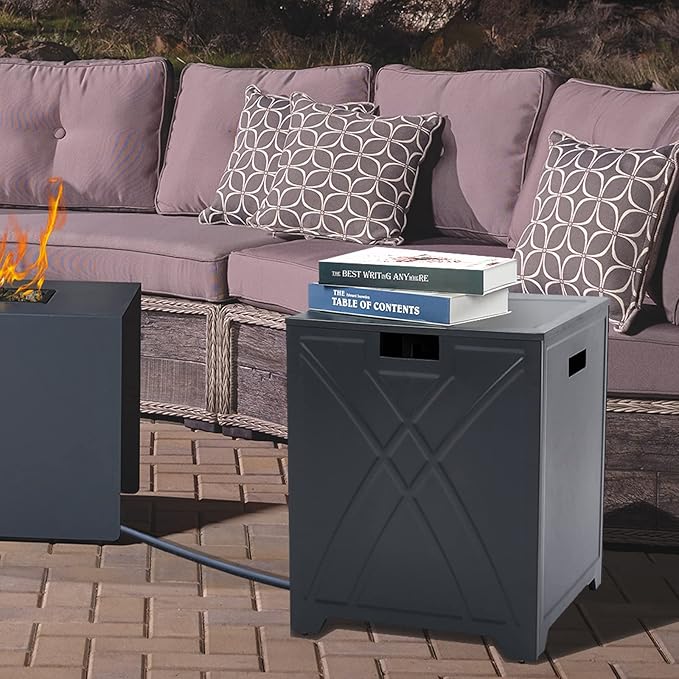 Propane Tank Cover Table, Square Propane Tank Holder Hideaway for 20 lb Propane Tanks, Gas Tank Storage Side Table - Carbon Gray