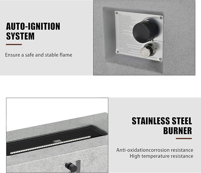 NAGA HABNA 56 Inch Propane Fire Pit Table, Rectangle Outdoor Fire Table (50,000 BTU), Gas Fire Pit w Lava Rocks for Garden, Pool, Backyard