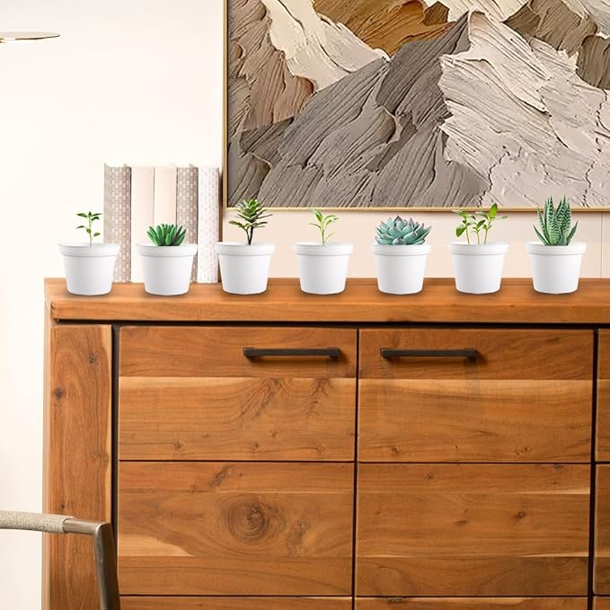 60 Pack 3 Inch White Nursery Pots - Plastic Seedling, Seed Starter, Germination Pots with Drainage for Plants, Succulents, Flowers, Transplanting Gardening Gifts