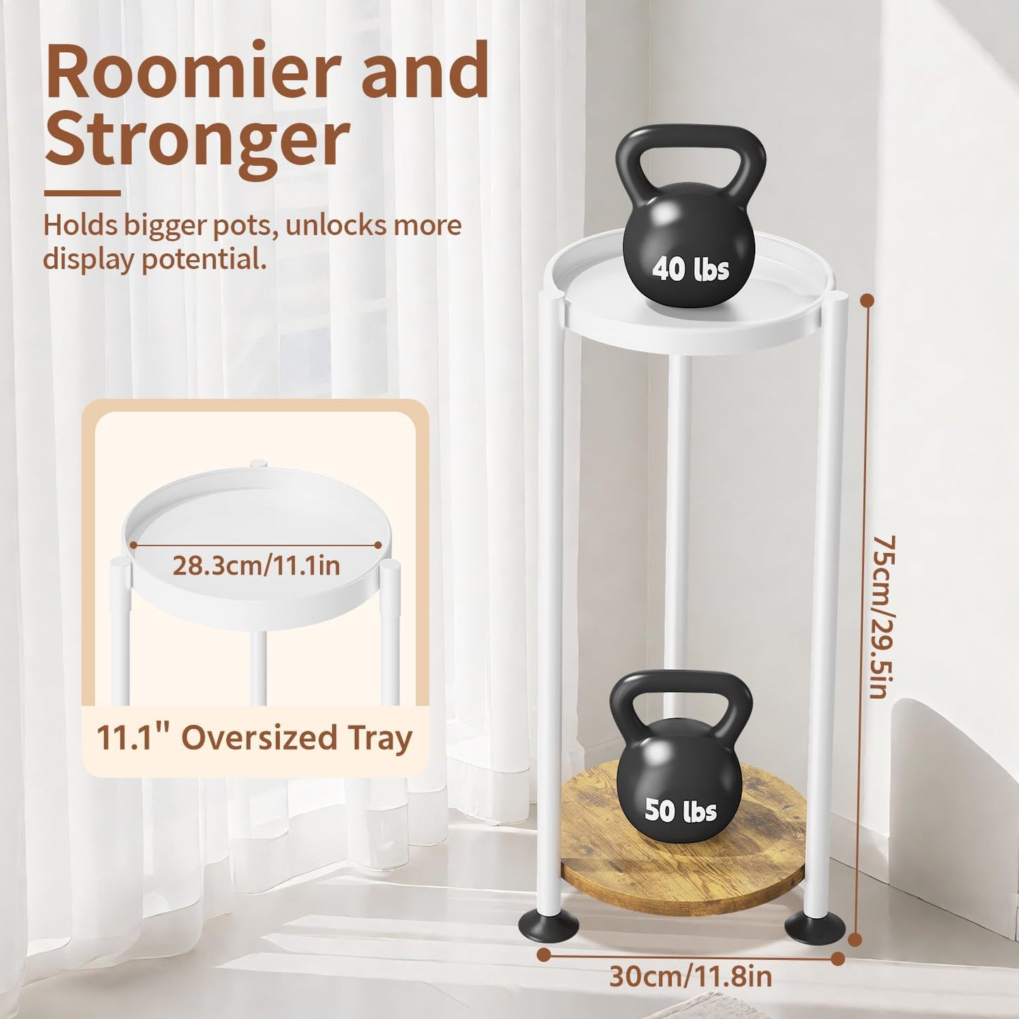 LASZOLA 2 Tier White Plant Stand Indoor for Large Tall Heavy Duty Flower Planter, Metal Vertical Multi Level Rack for Narrow Floor Corner, Sturdy Round Holder Organizer, Modern, Mid Century, Farmhouse