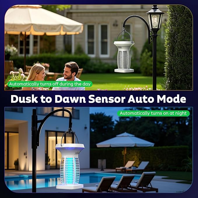 Bug Zapper Outdoor with Solar Panel, Electric Mosquito Zapper Waterproof Rechargeable Wireless for Indoor Outdoor