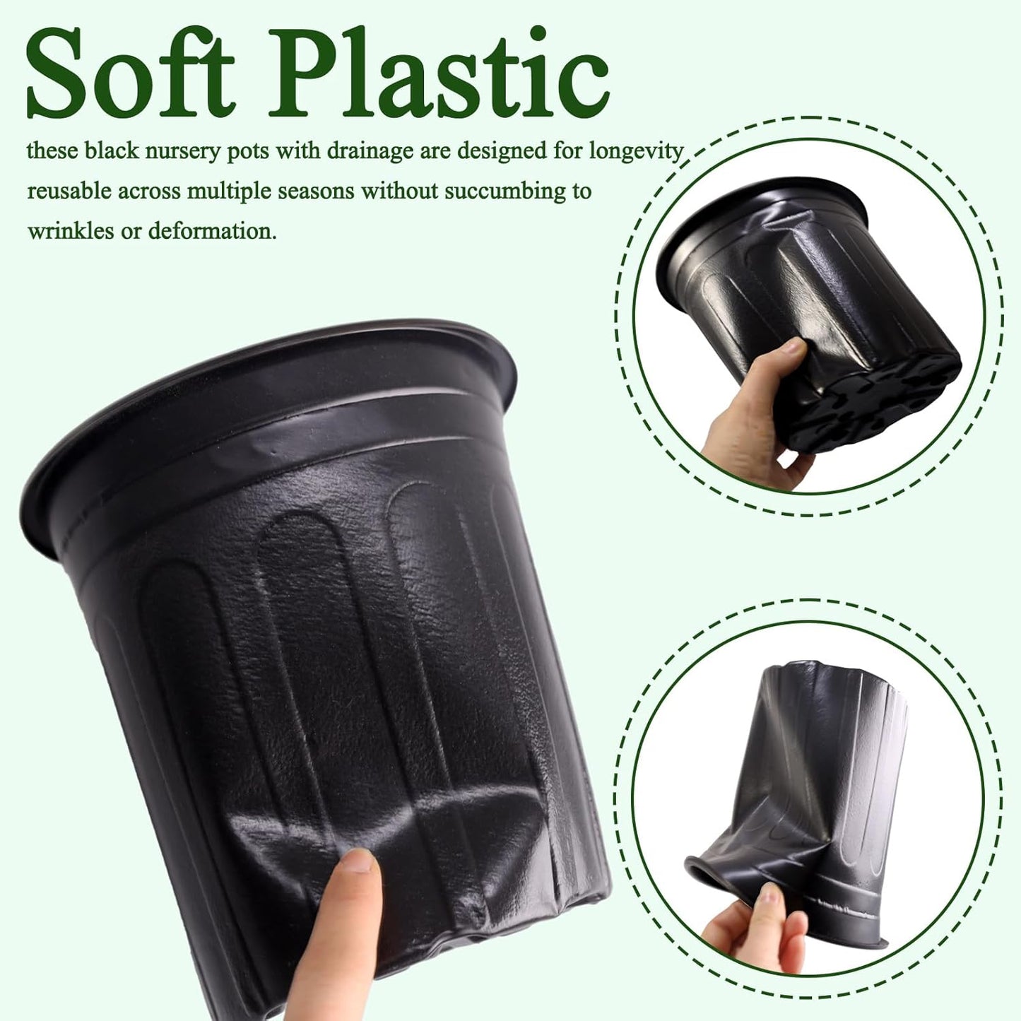 50 Pack 1 Gallon Flexible Plant Nursery Pots Plastic Seedling Starting Pots with Drainage Holes Soft Flower Pots Plant Container with Plant Labels, Black