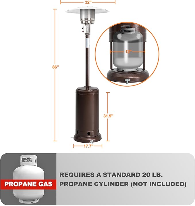 Nuu Garden Outdoor Propane Patio Heater, 46,000 BTU Gas Outdoor Heater with Detachable Wheels, Portable Heater with Waterproof Cover for Garden, Terrace, Backyard, Porch, Bronze