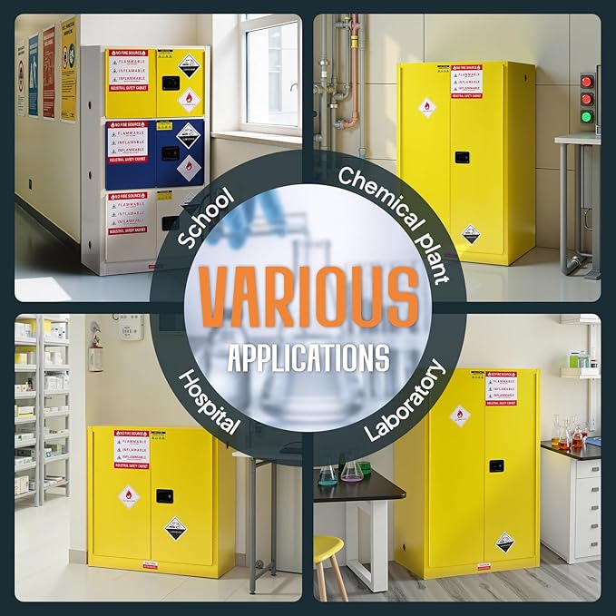 SPECRAFT 100 Gal Flammable Safety Cabinet, 70x43x34 Inch, Cold-Rolled Steel, Adjustable Shelves, OSHA & CE Certified for Industrial, Commercial, Laboratory, and Institutional Use, Yellow