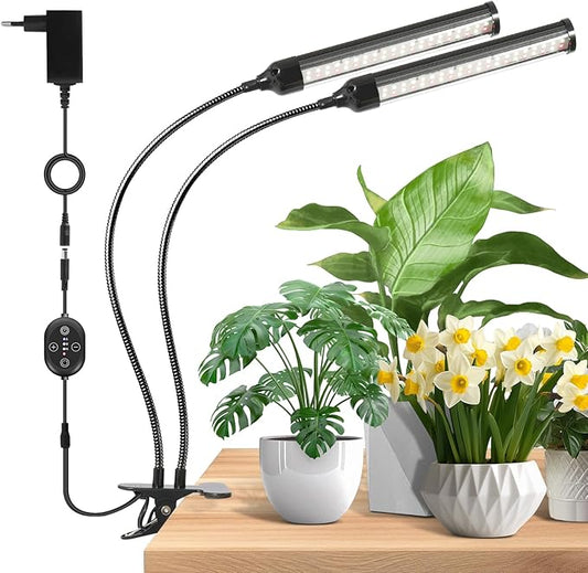 24V Grow Lights for Indoor Plants, 2 Head Full Spectrum LED Grow Light, LM281B+660nm Plant Lights for Indoor Growing, 5-Level Dimmable, 18W 370umol/s/m²@Dist:6in