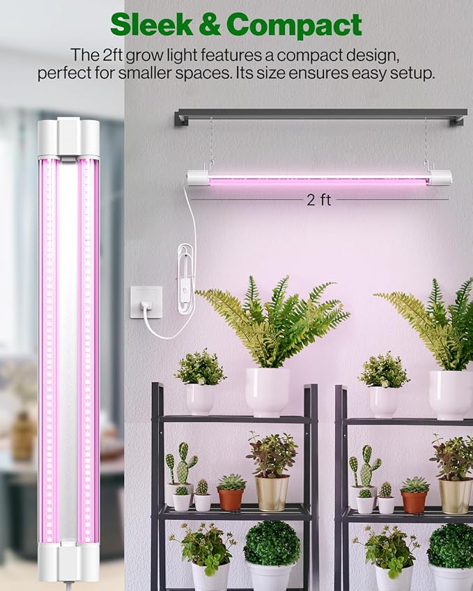 Sunco 12 Pack 2ft Grow Light LED, 20W, Full Spectrum, for Seed Starting, Seedling, Indoor Plants, Plug in Suspended Fixture, Link Up to 8, Inline Switch, ETL