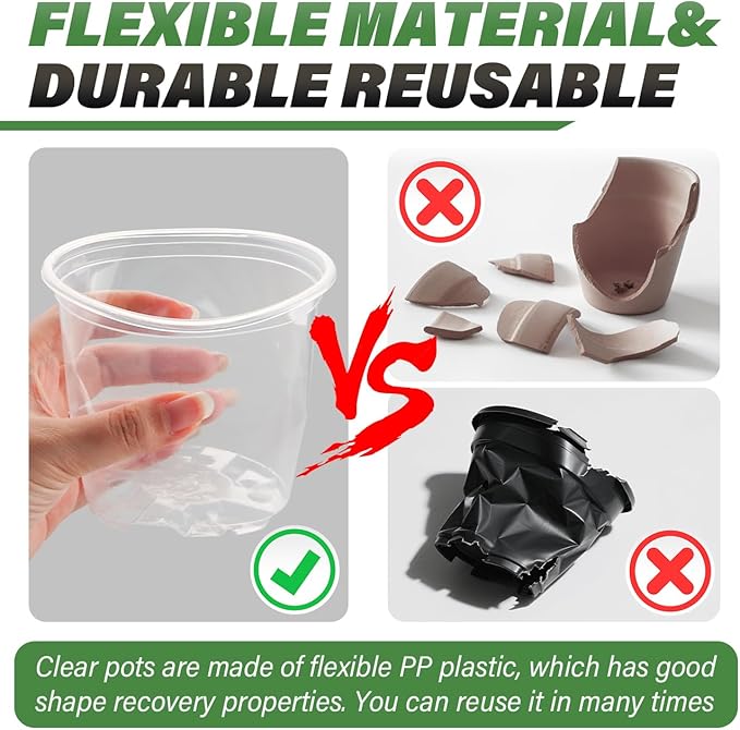 3.5" Clear Seeding Pots 100-Pack Round for Seeds Starter Pots, Seeds Germination Transparent Nursery Pots with Drainage Holes (100PCS)