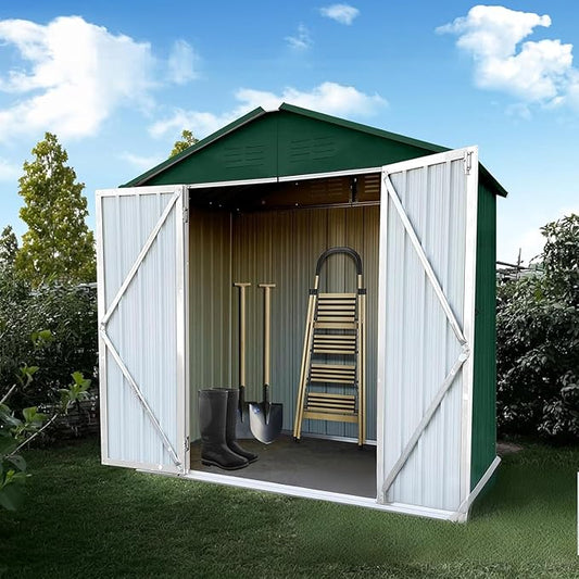 6FT x 4FT Outdoor Metal Storage Shed, Apex Roof Garden Shed with Durable Steel Construction – Weather-Resistant Tool Shed for Backyard, Patio & Lawn (Lockable, Easy Assembly)