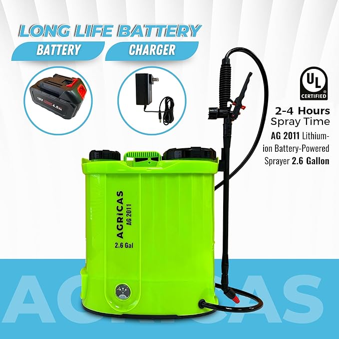Battery Powered Backpack Sprayer 2.6 Gallon, Adjustable 0-100 PSI Pressure, Compatible with Makita 18V Battery, 7 Nozzles, Telescopic Wand, Charger Included, Electric Sprayer, Lawn & Garden Use