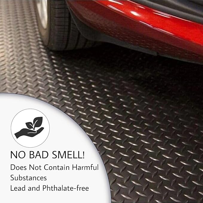 SEAL 5 x 20 Ft Premium Garage Floor Mat, Solid 2.8mm Thickened Black Commercial Grade Heavy Duty Parking Mat for Garage Floor, Golf Cart, Water/Stain Resistant Floor Runner (Embossed Diamond Plate)