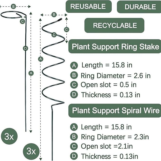 15.75″ Spiral Tomato Plant Stake, Small Spiral Plant Support, Garden Twist Stick for Climbing Plants, Indoor/Outdoor Plant and Rose