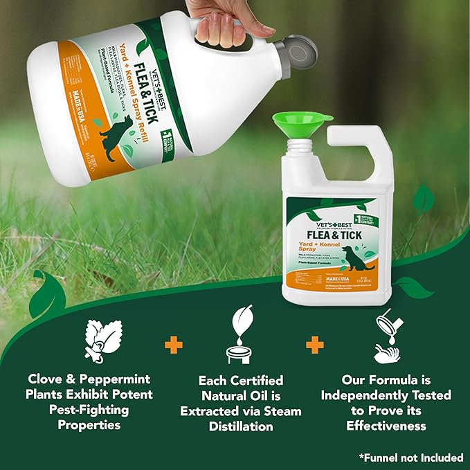 Vet’s Best Flea and Tick Yard and Kennel Spray – Natural Yard Treatment for Fleas, Ticks and Mosquitoes – Plant and Pet Safe Outdoor Spray with Certified Natural Oils – Made in USA – 96 oz Refill