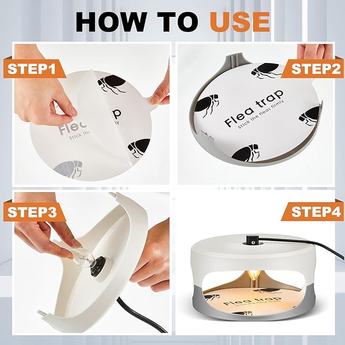 Qualirey 6 Pack Flea Traps with Sticky Disc Bulbs Flea Traps for Inside Your Home Flea Light Trap for Indoor Safe to Pets (White Gray)